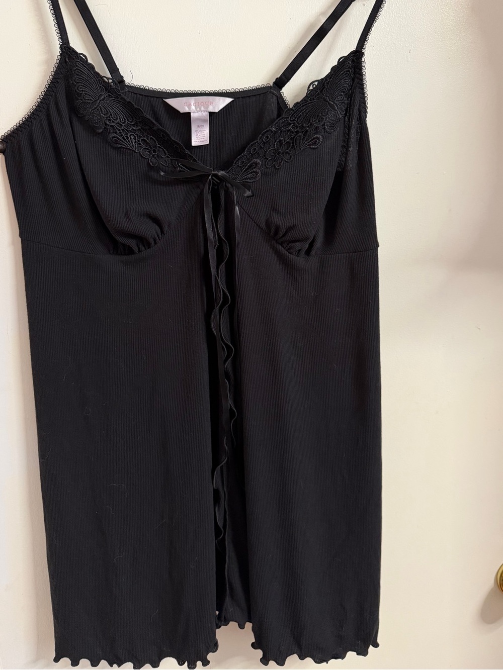 Cacique Black Lace-Trim Tie Front Top